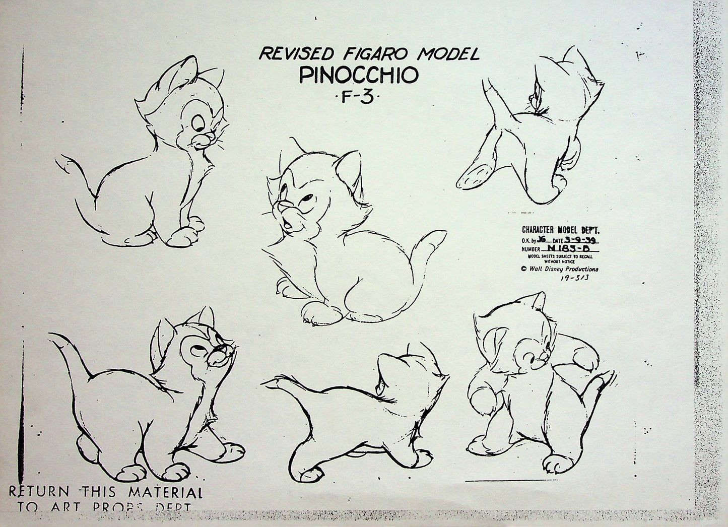 Pinocchio 1940 Production Animation Model Pencil Copy - Figaro