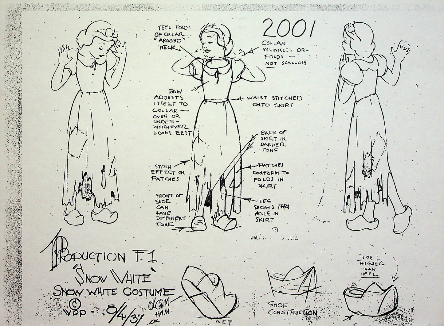 Snow White and the Seven Dwarfs 1937 Production Animation Model Pencil Copy - Snow White