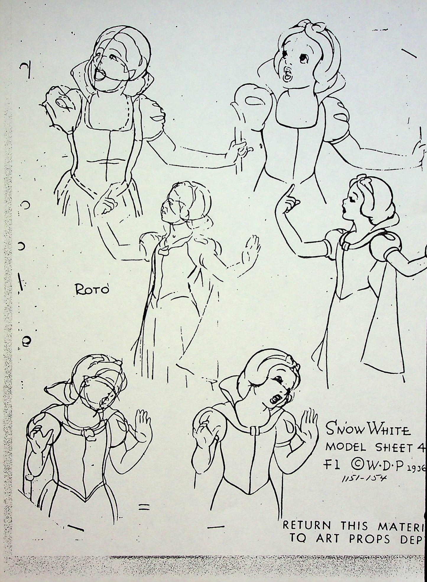 Snow White and the Seven Dwarfs 1937 Production Animation Model Pencil Copy - Snow White