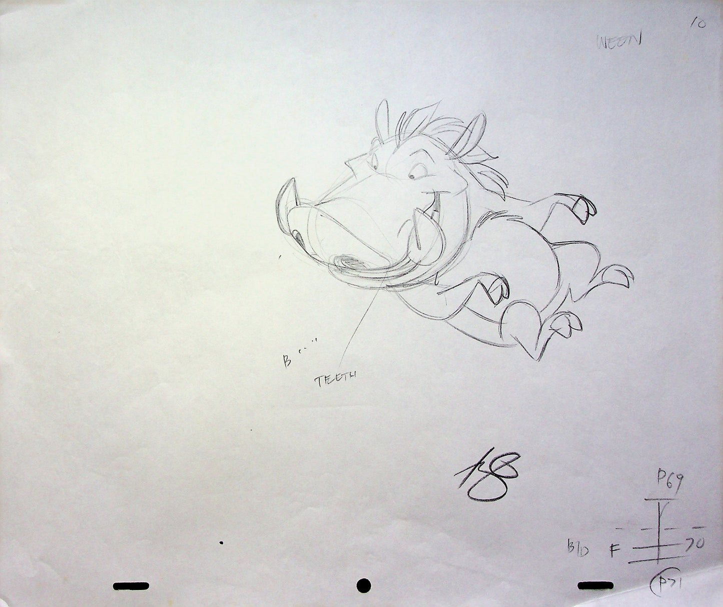 Timon & Pumbaa TV series 1995 SIGNED Romy Garcia Production PUMBAA Hand Drawn Pencil