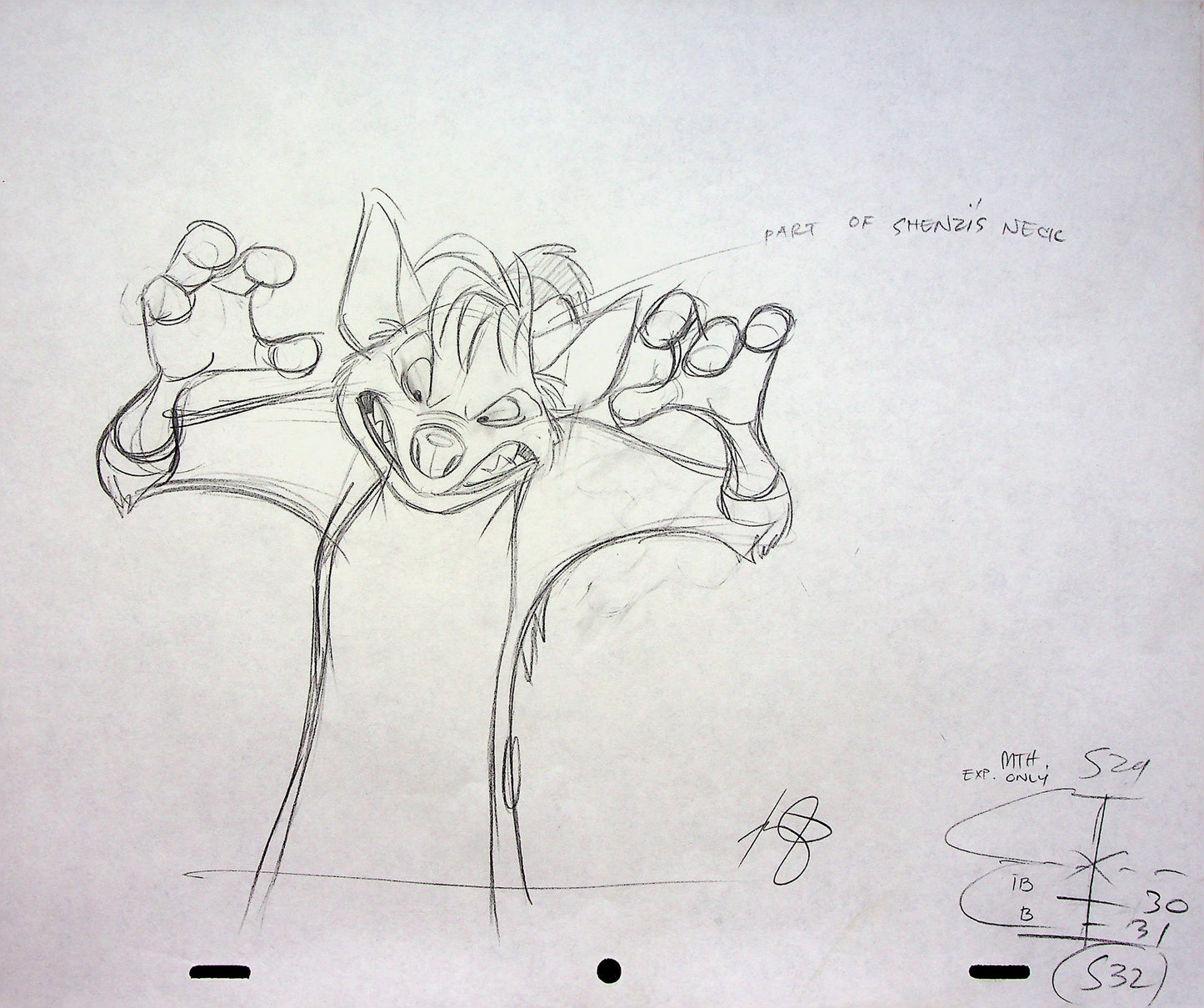 Timon & Pumbaa TV series 1995 SIGNED Romy Garcia Production SHENZI Hand Drawn Pencil