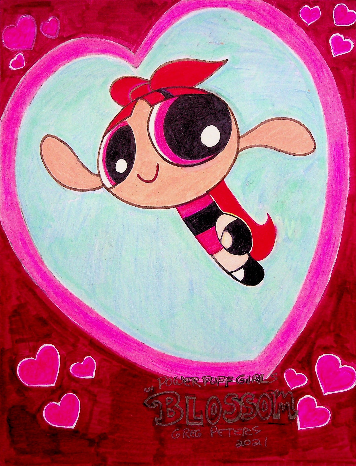 Greg Peters Signed BLOSSOM - POWERPUFF GIRLS Hand Painted Animation Art