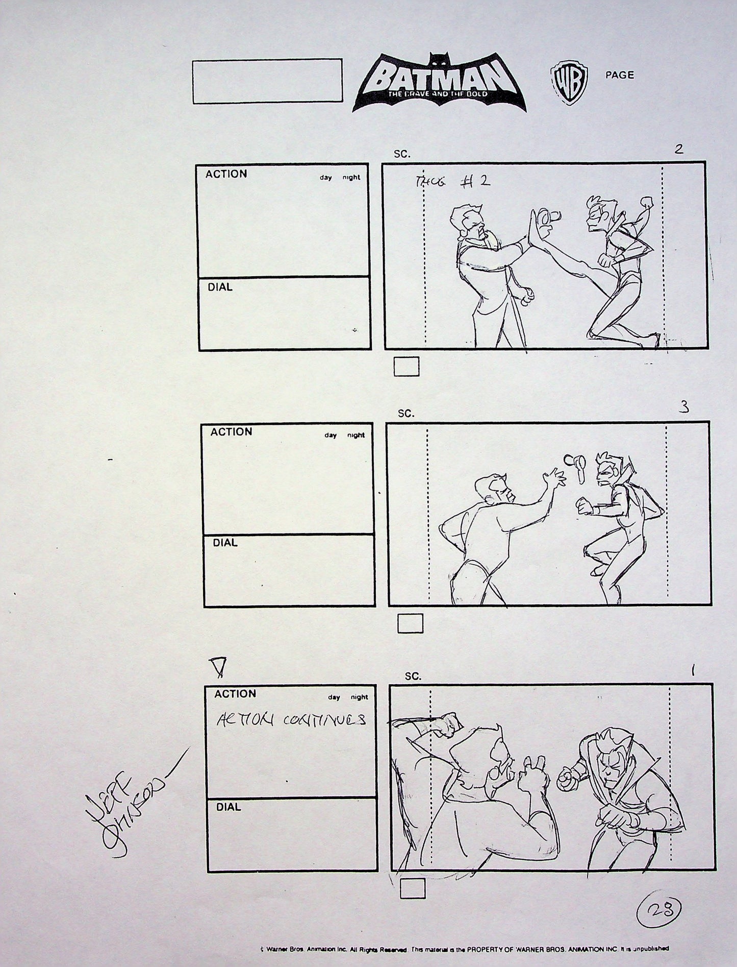 Batman: The Brave and the Bold Jeff Johnson Signed Hand Drawn Storyboard Page