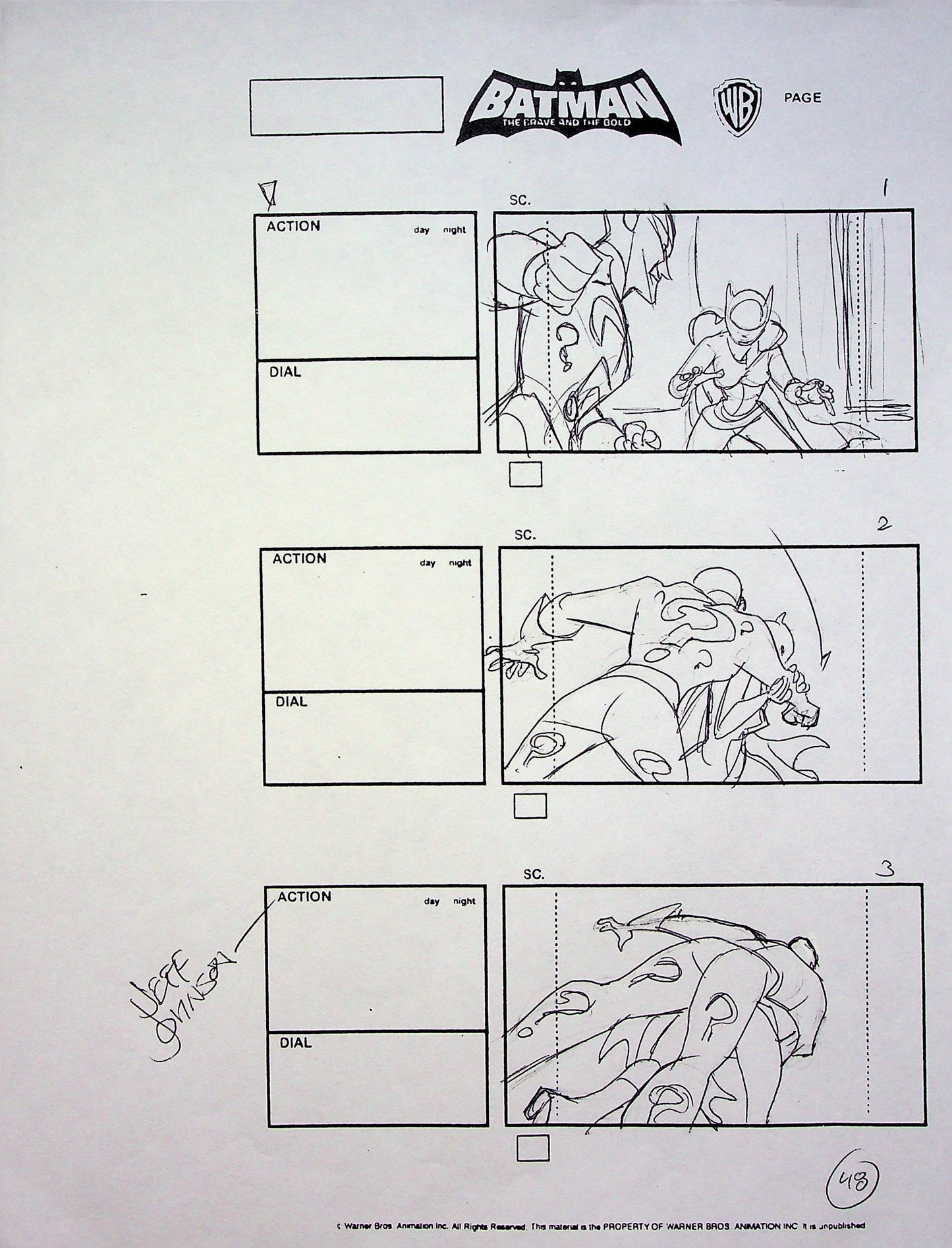 Batman: The Brave and the Bold Jeff Johnson Signed Hand Drawn Storyboard Page