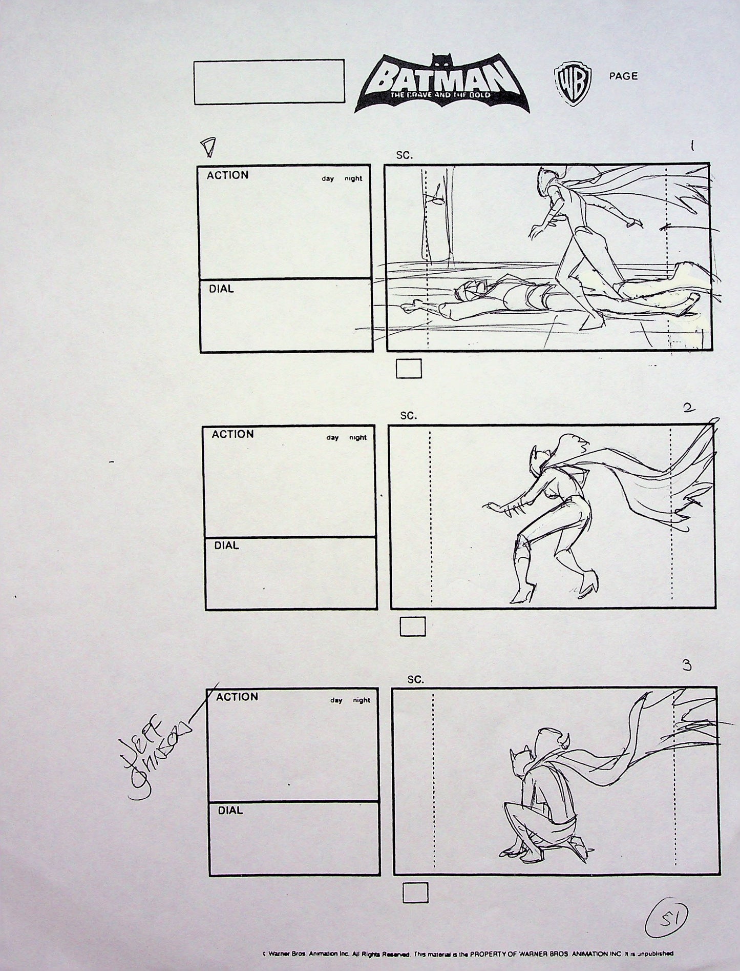 Batman: The Brave and the Bold Jeff Johnson Signed Hand Drawn Storyboard Page