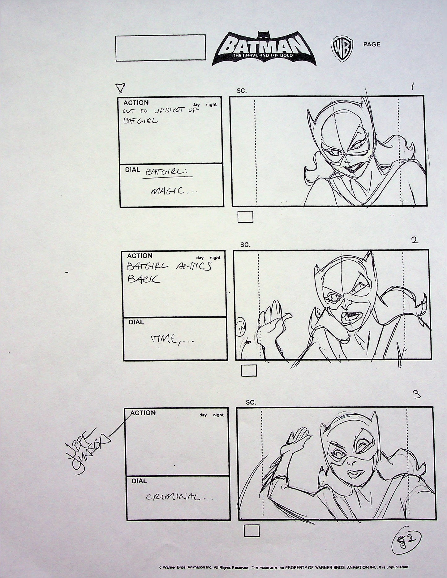 Batman: The Brave and the Bold Jeff Johnson Signed Hand Drawn Storyboard Page