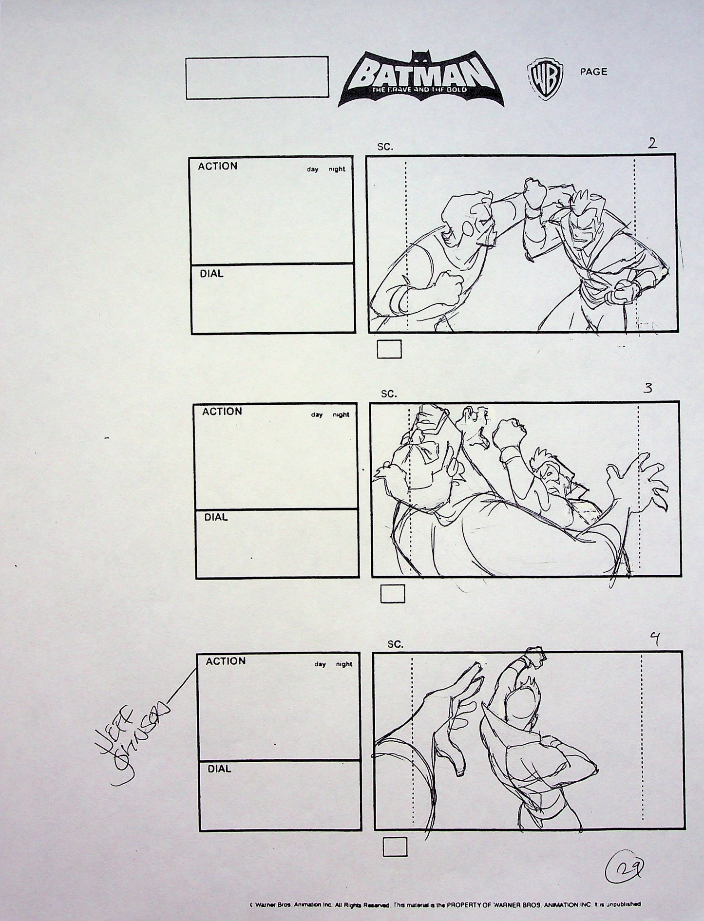 Batman: The Brave and the Bold Jeff Johnson Signed Hand Drawn Storyboard Page