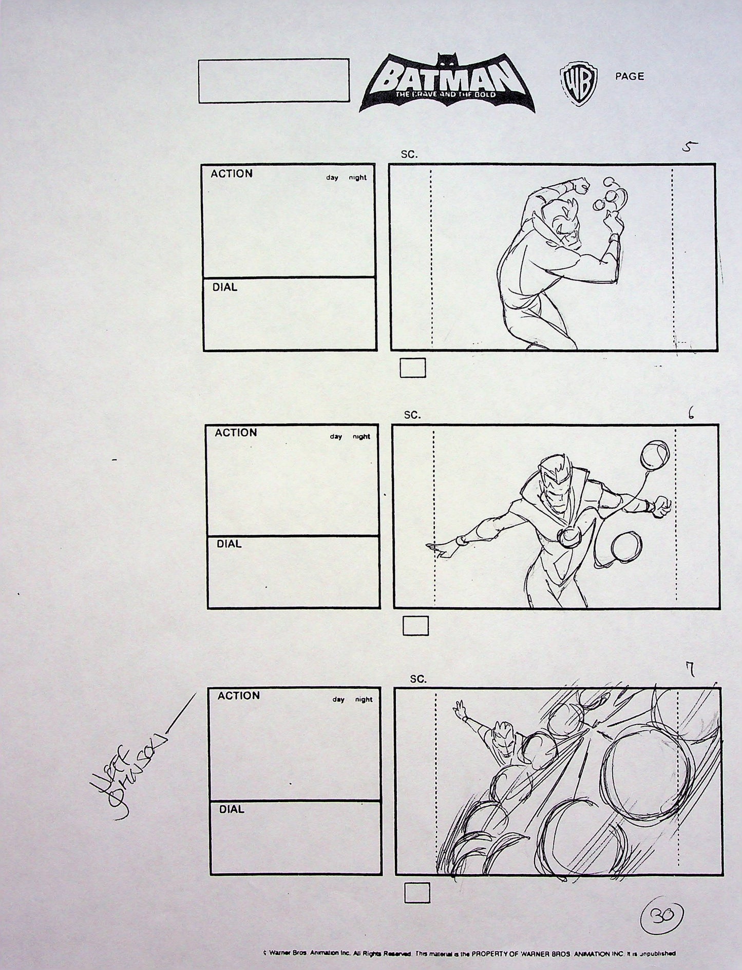 Batman: The Brave and the Bold Jeff Johnson Signed Hand Drawn Storyboard Page