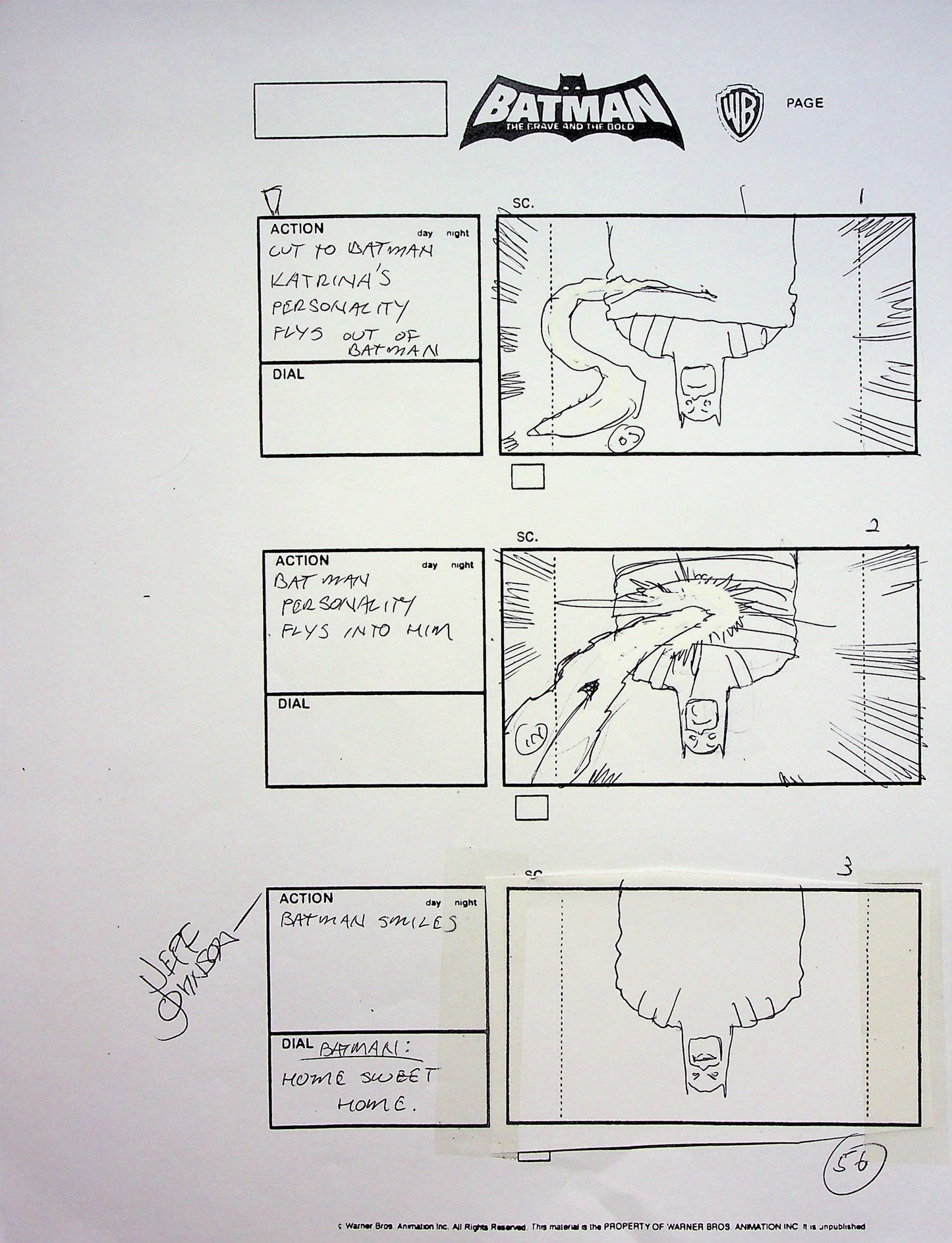 Batman: The Brave and the Bold Jeff Johnson Signed Hand Drawn Storyboard Page