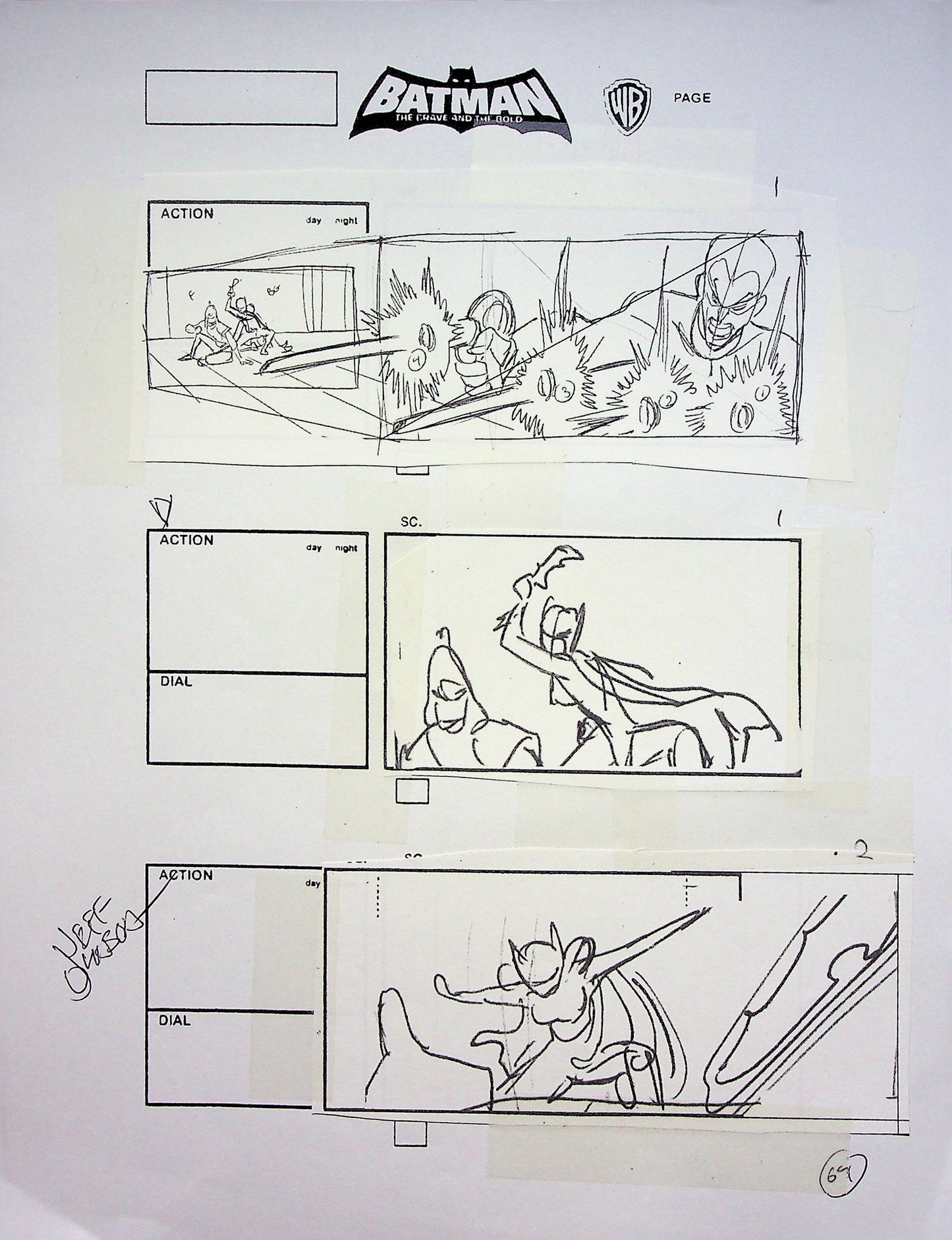 Batman: The Brave and the Bold Jeff Johnson Signed Hand Drawn Storyboard Page