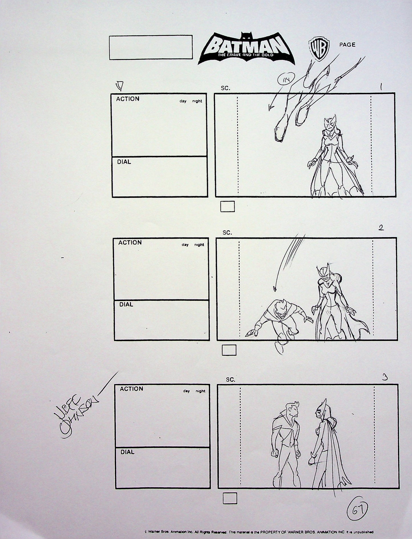 Batman: The Brave and the Bold Jeff Johnson Signed Hand Drawn Storyboard Page