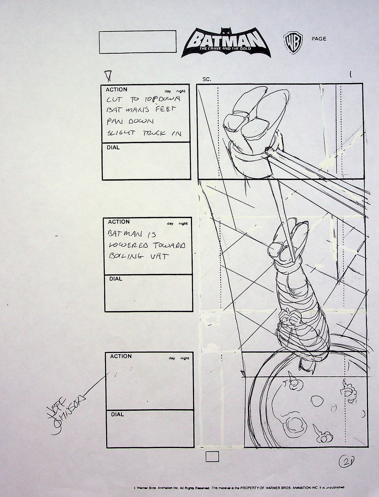 Batman: The Brave and the Bold Jeff Johnson Signed Hand Drawn Storyboard Page