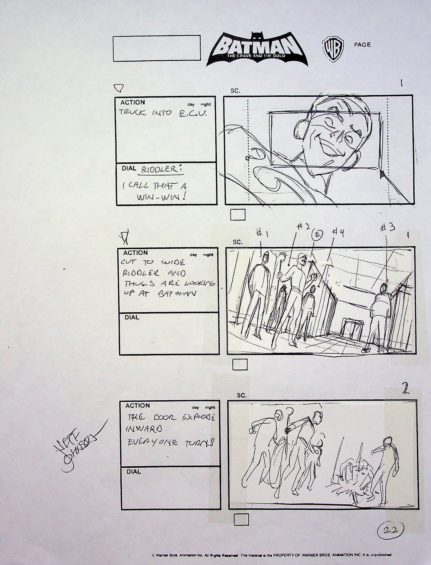 Batman: The Brave and the Bold Jeff Johnson Signed Hand Drawn Storyboard Page