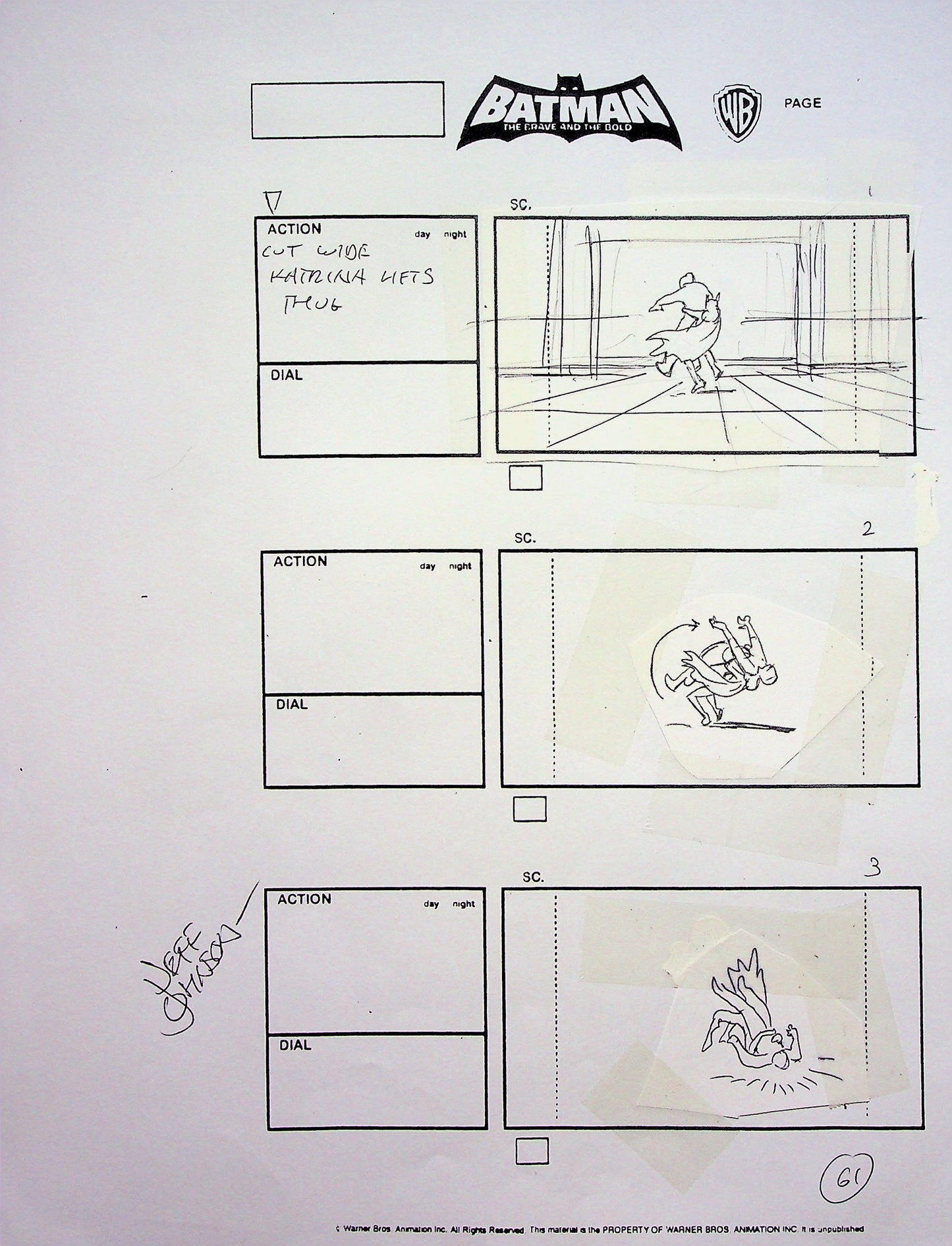 Batman: The Brave and the Bold Jeff Johnson Signed Hand Drawn Storyboard Page