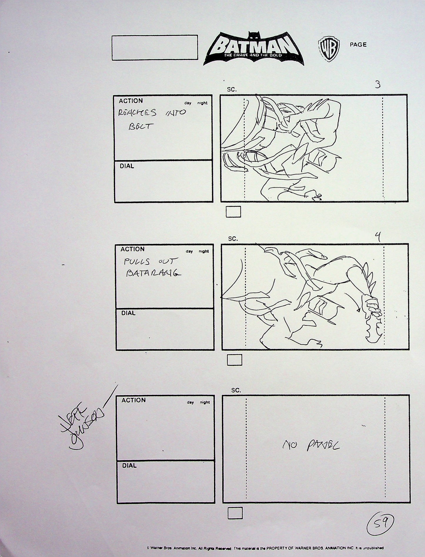 Batman: The Brave and the Bold Jeff Johnson Signed Hand Drawn Storyboard Page