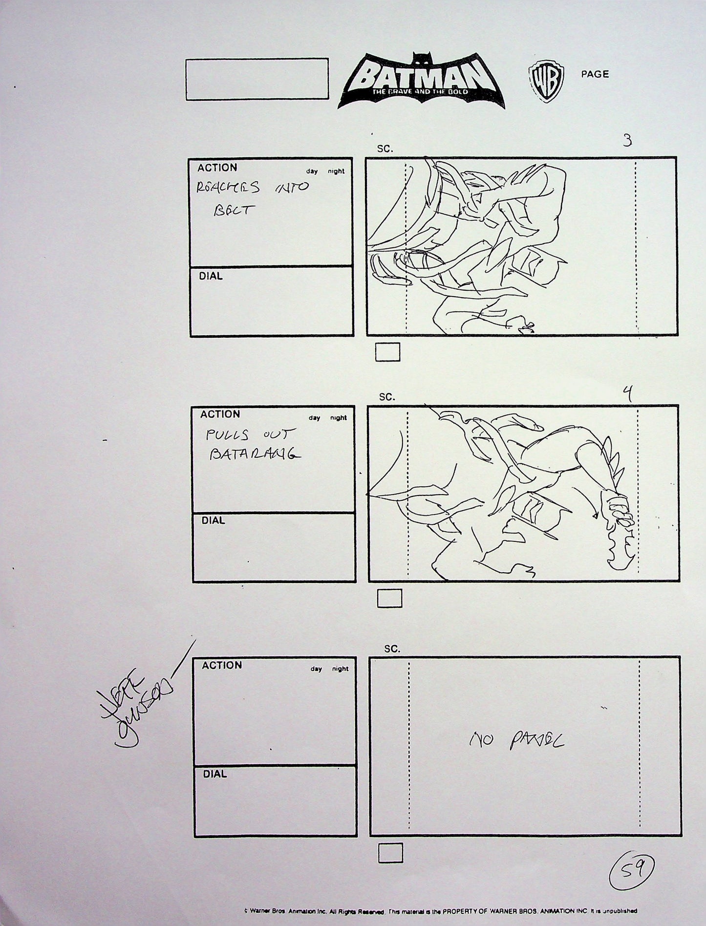 Batman: The Brave and the Bold Jeff Johnson Signed Hand Drawn Storyboard Page