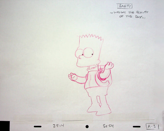 The Simpsons Production Hand Drawn Animation Pencil 20th Century Fox - Bart Simpson