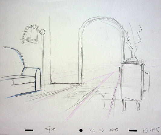 The Simpsons Production Hand Drawn Animation Pencil 20th Century Fox - Simpson's Living Room