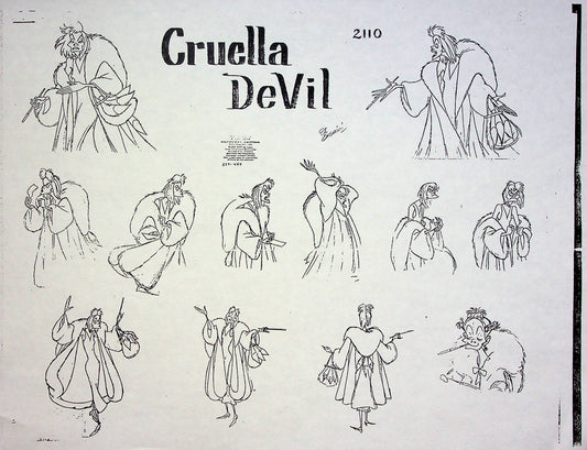 One Hundred and One Dalmatians 1961 Production Animation MODEL Pencil Copy - Cruella de Vil