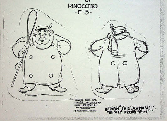 Pinocchio 1940 Production Animation Model Pencil Copy - The Coachman