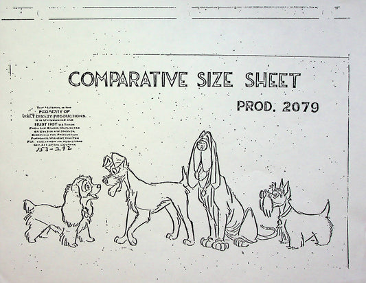 Lady and the Tramp 1955 Production Animation Model Pencil Copy - Comparative Size Sheet