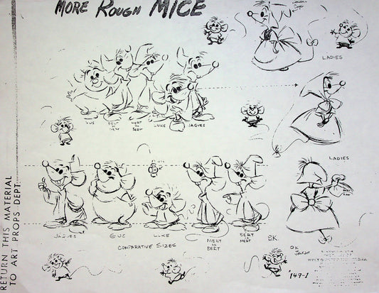 Cinderella 1950 Production Animation Model Pencil Copy - Mice