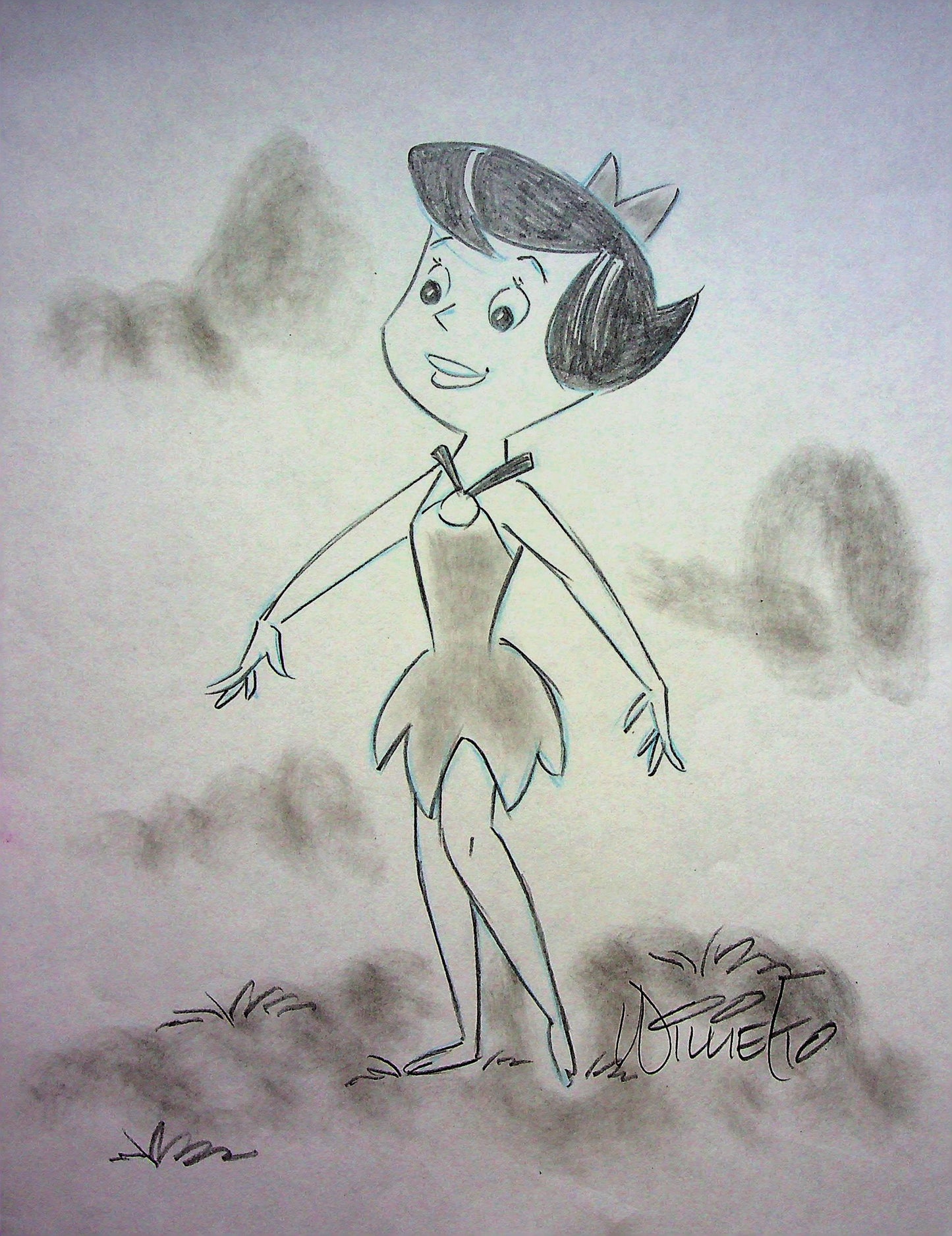 BETTY - THE FLINTSTONES Willie Ito Signed Hand Drawn Pencil Animation Art 8"x11"