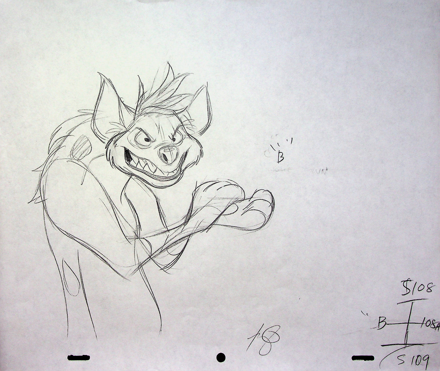 Timon & Pumbaa TV series 1995 SIGNED Romy Garcia Production SHENZI Hand Drawn Pencil