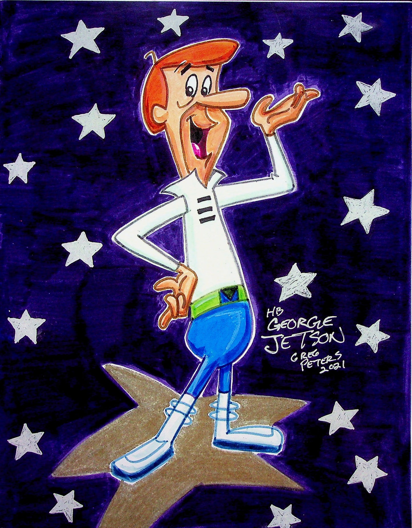 Greg Peters Signed GEORGE JETSON Hand Painted Animation Art