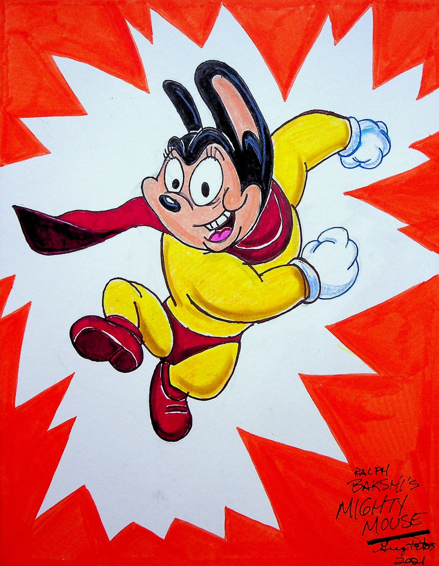 Greg Peters Signed MIGHTY MOUSE Hand Painted Animation Art