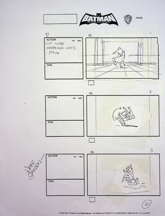 Batman: The Brave and the Bold Jeff Johnson Signed Hand Drawn Storyboard Page