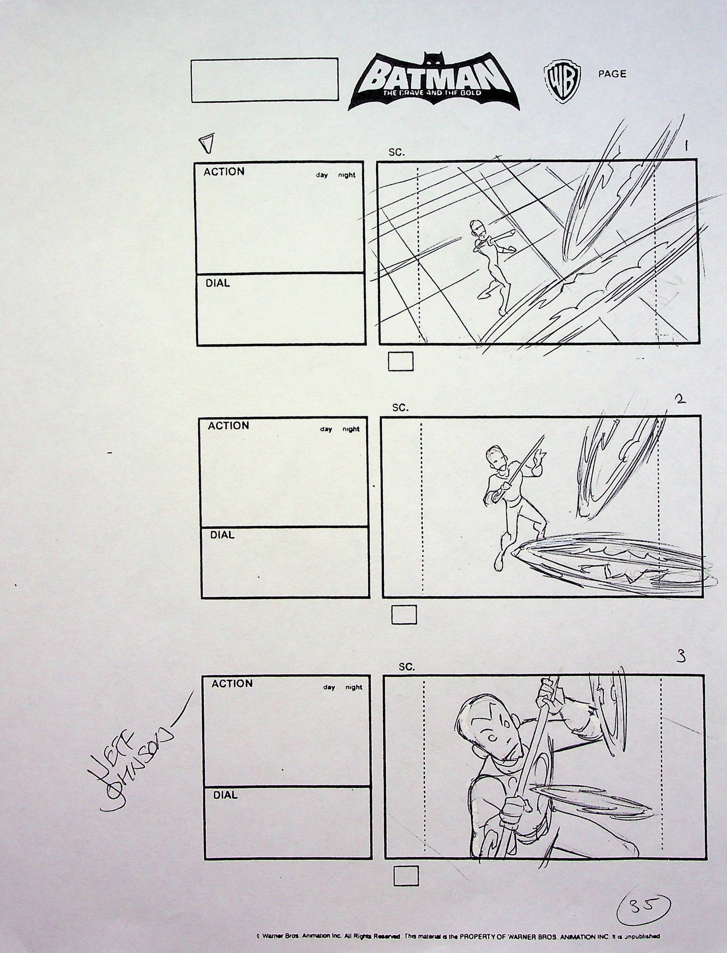Batman: The Brave and the Bold Jeff Johnson Signed Hand Drawn Storyboard Page